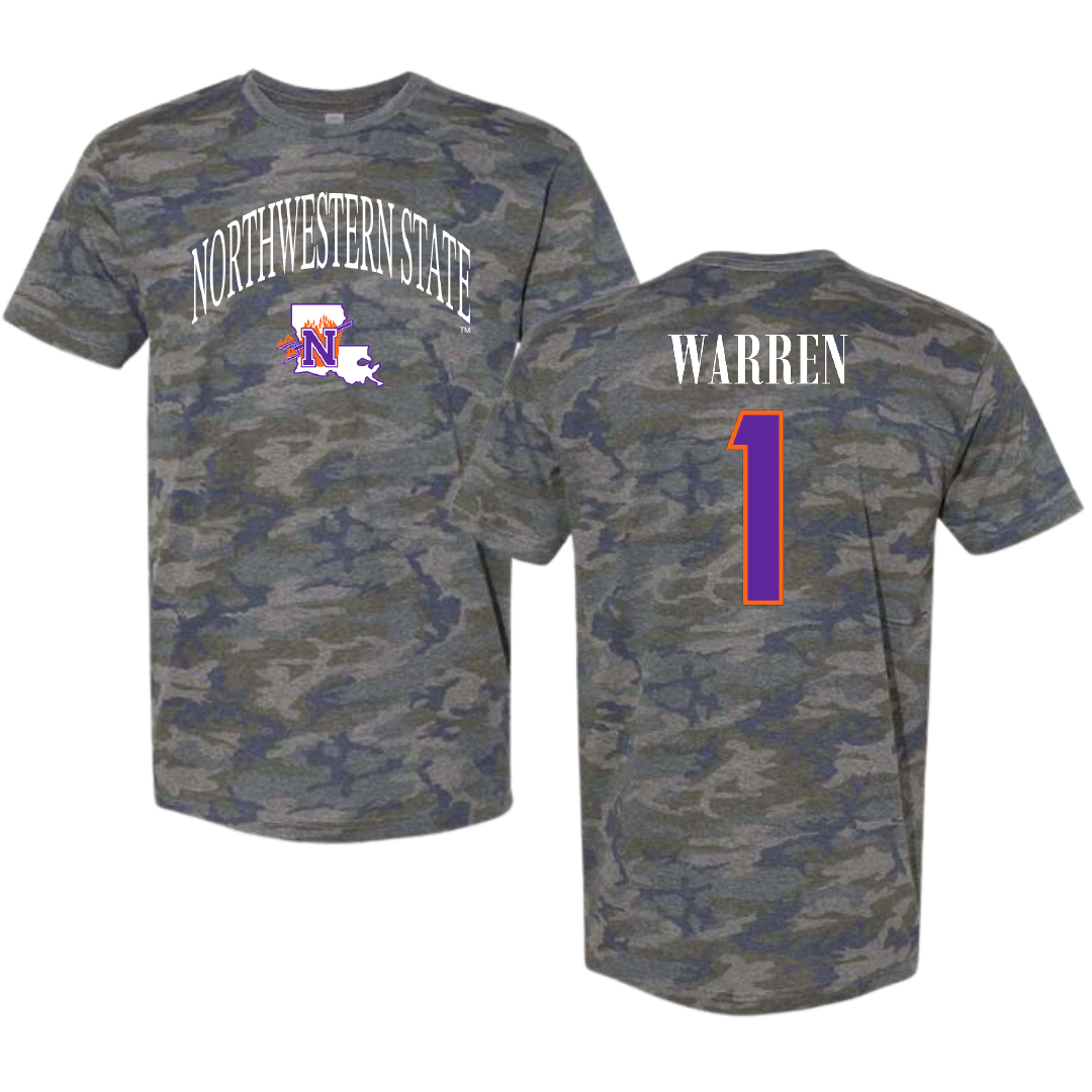 Northwestern State University Basketball Vintage Camo Tee - #1 JT Warren