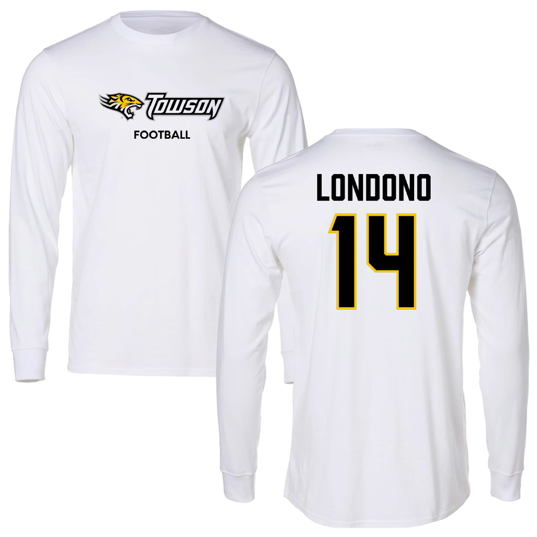 Towson University Football White Long Sleeve - #14 Lukkas Londono