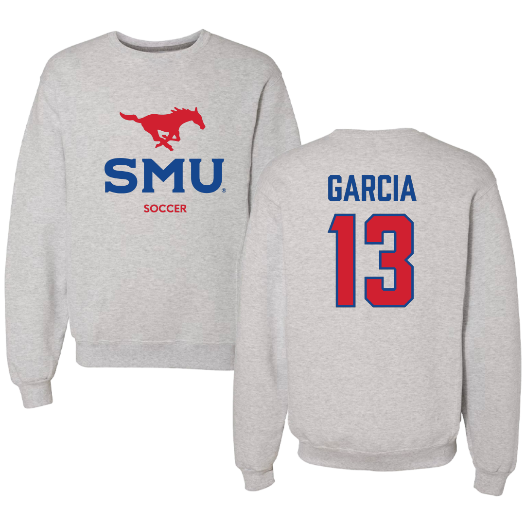 Southern Methodist University Soccer (M) Light Gray Crewneck - #13 Richie Garcia