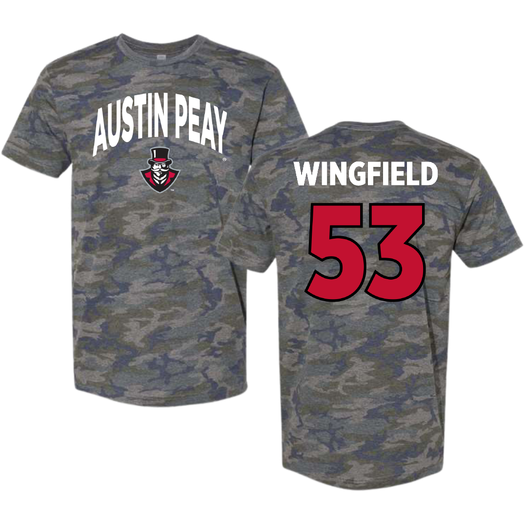 Austin Peay State University Football Vintage Camo Tee - #53 Christian Wingfield