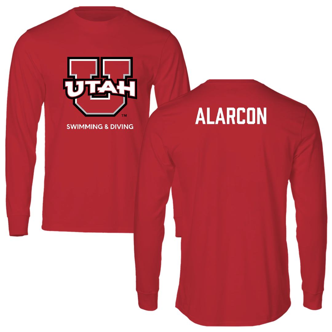 University of Utah Swimming & Diving Red Utes Performance Long Sleeve - Landon Alarcon