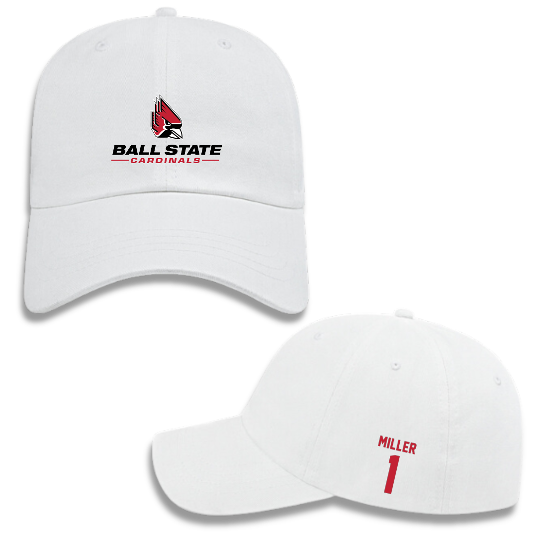 Ball State University Baseball White Hat - #1 Grant Miller