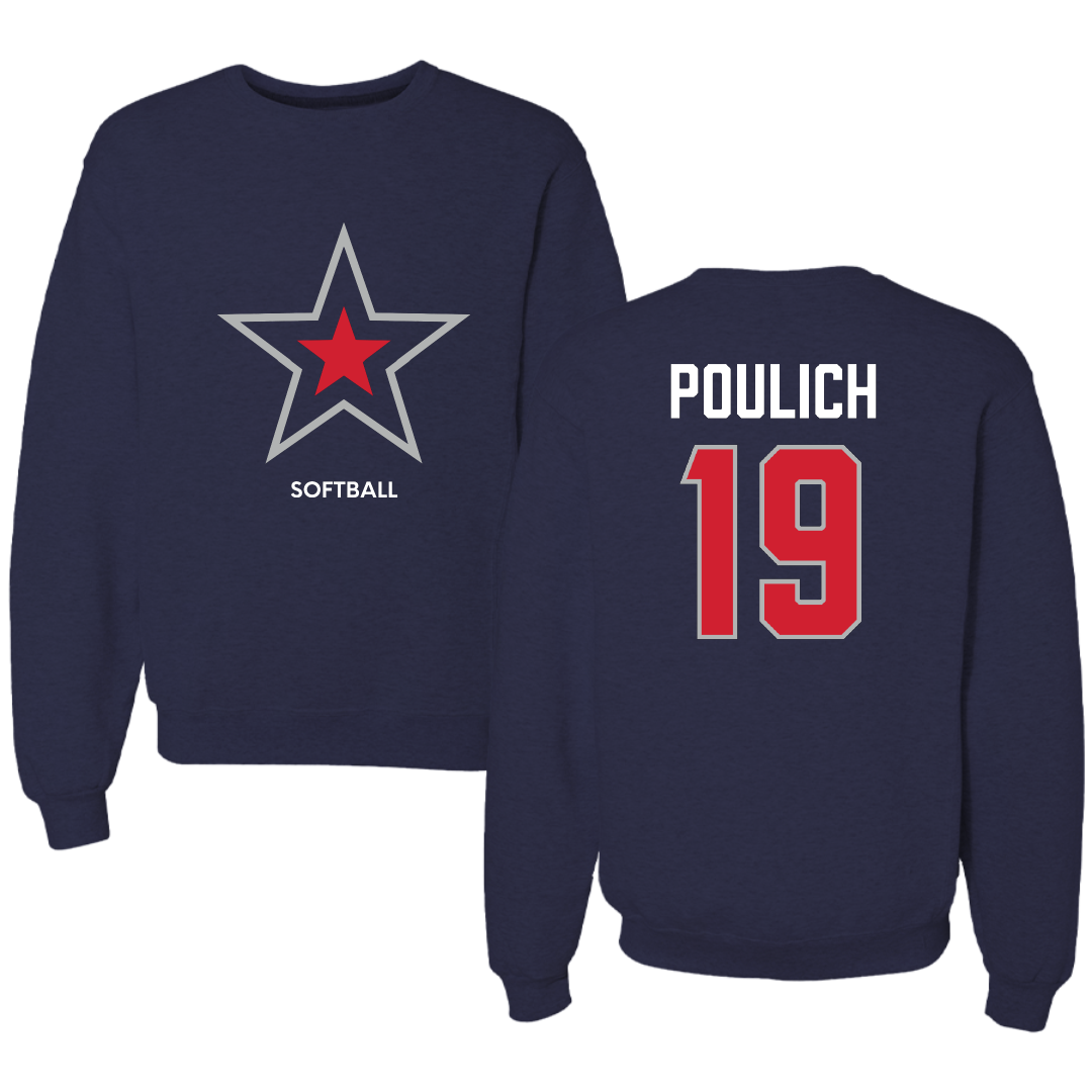 Robert Morris University Softball Navy Mascot Crewneck - #19 Courtney Poulich