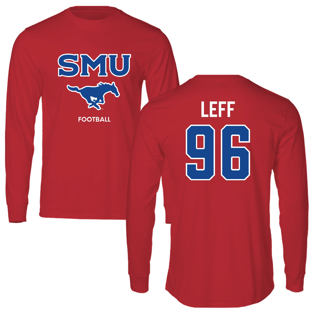Southern Methodist University Football Red Performance Long Sleeve - #96 Josh Leff