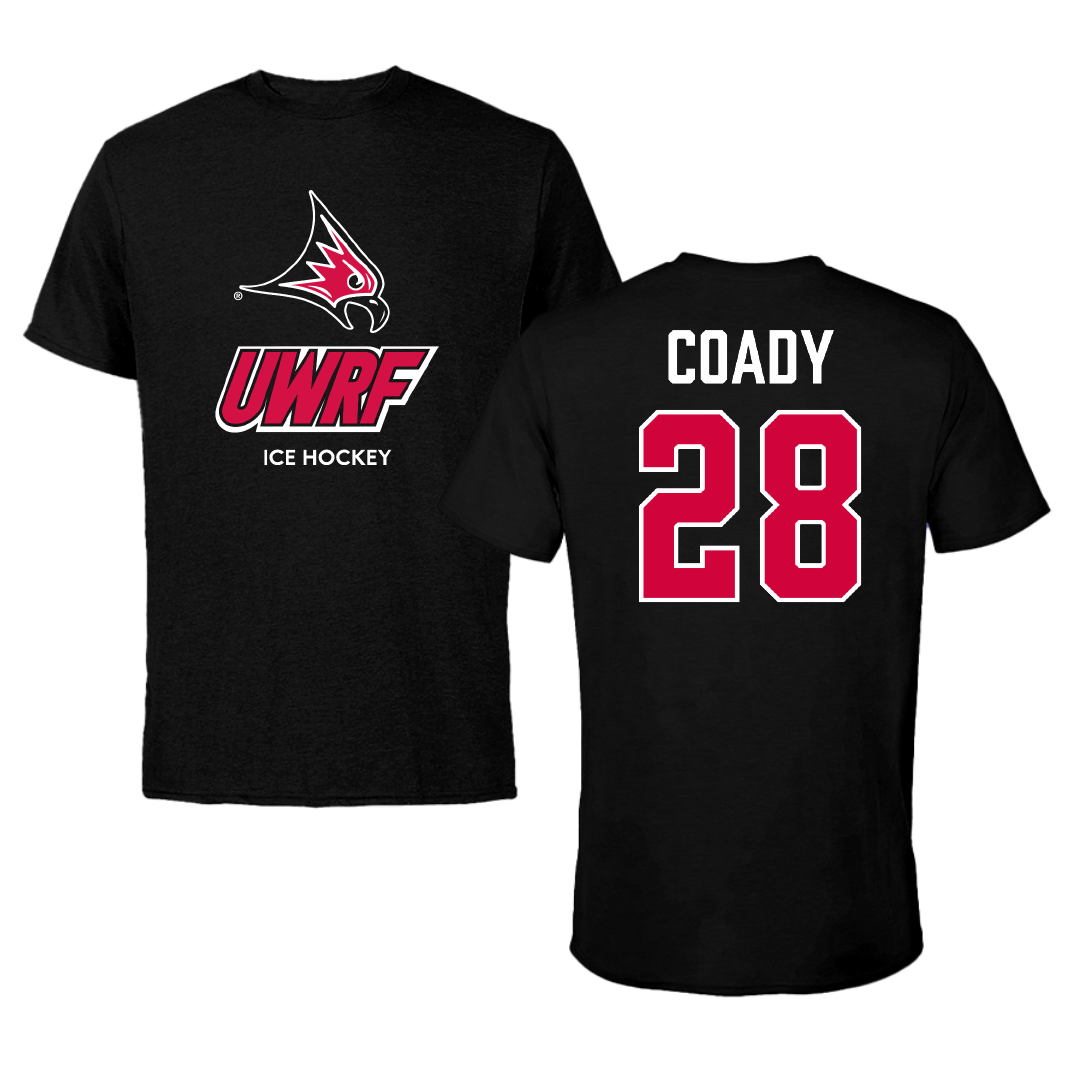 University of Wisconsin-River Falls Ice Hockey (M) Black Performance Tee - #28 Gibb Coady
