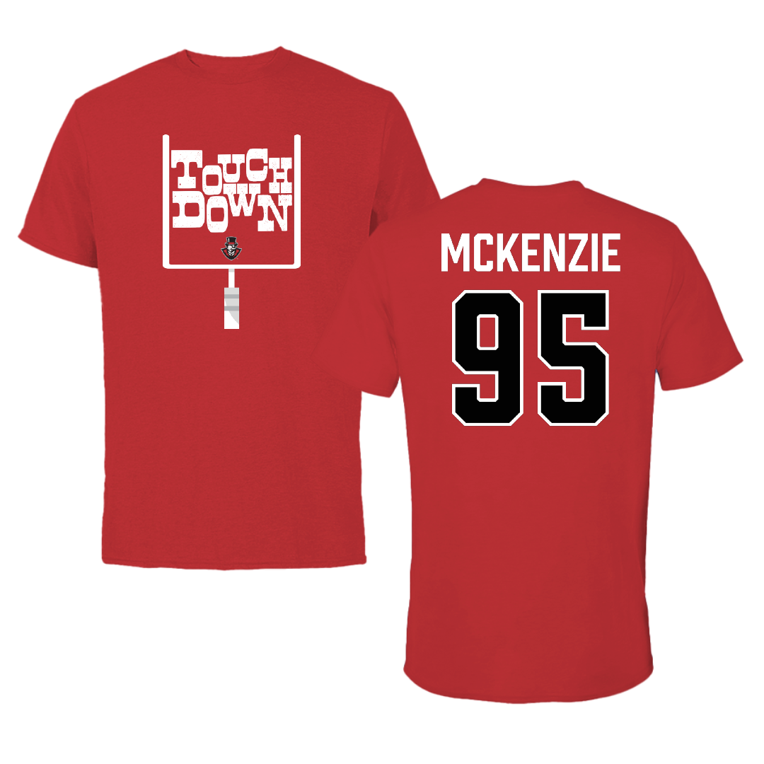 Austin Peay State University Football Red Touchdown Tee - #95 Elon McKenzie