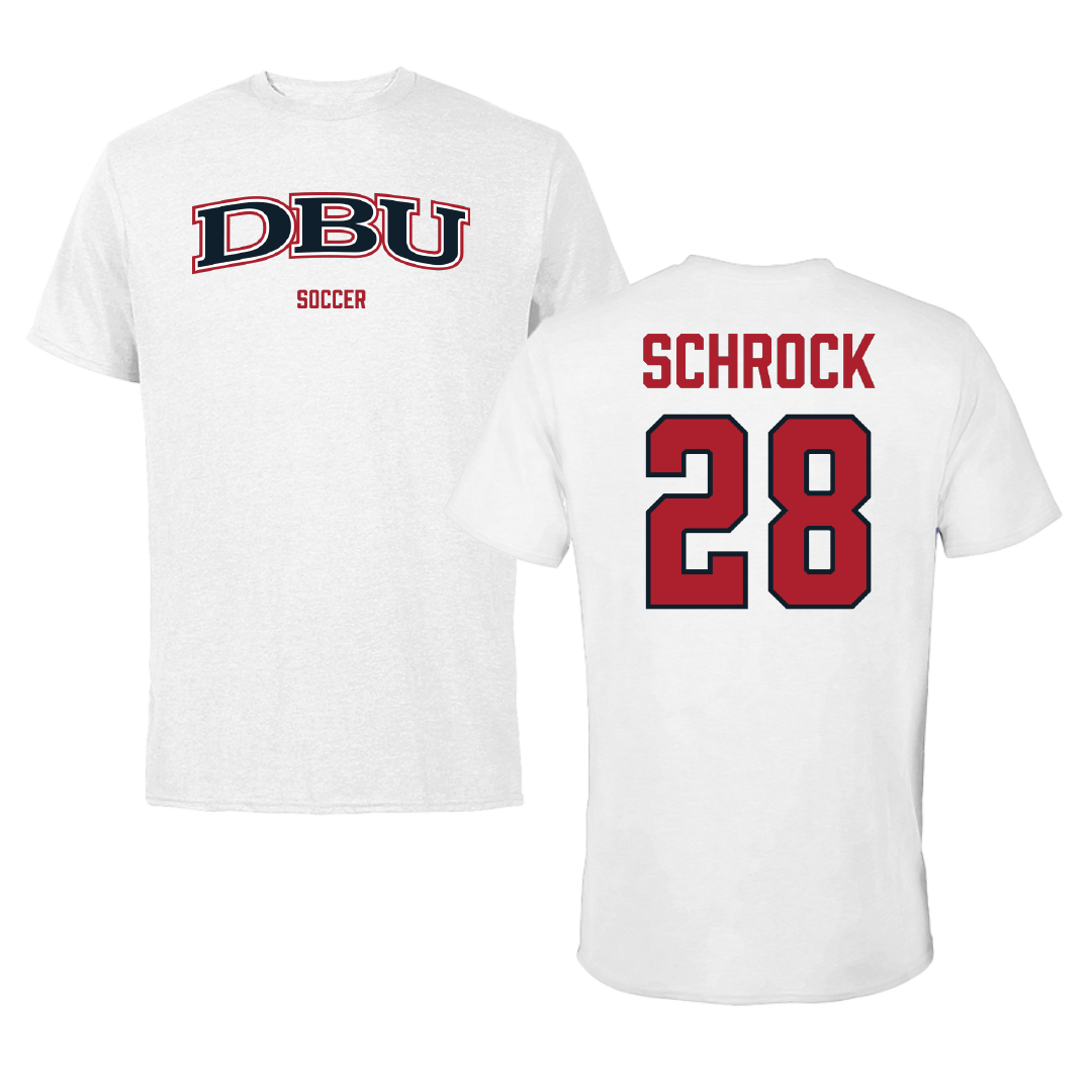 Dallas Baptist University Soccer (W) White Performance Tee - #28 Sophia Schrock