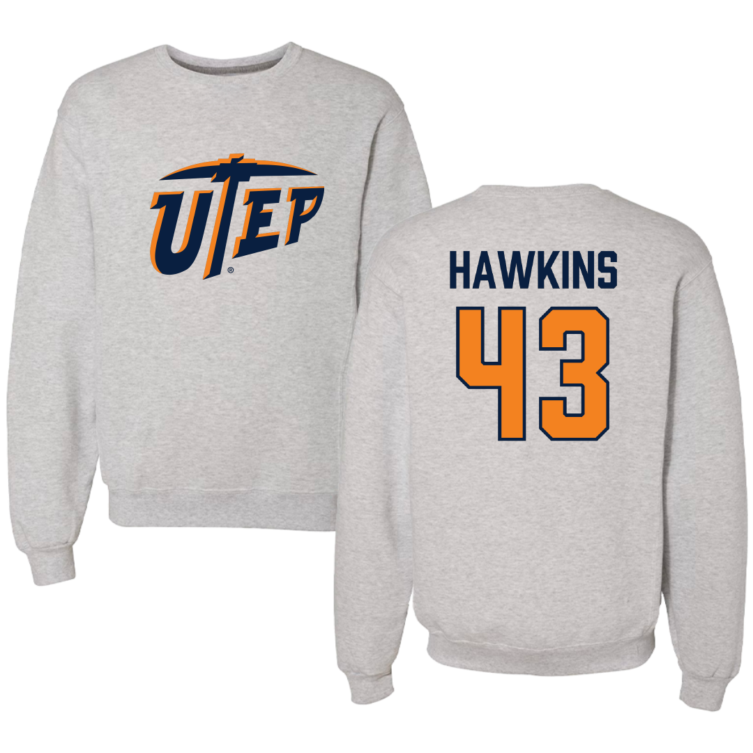 University of Texas at El Paso Football Gray Crewneck - #43 Garrett Hawkins