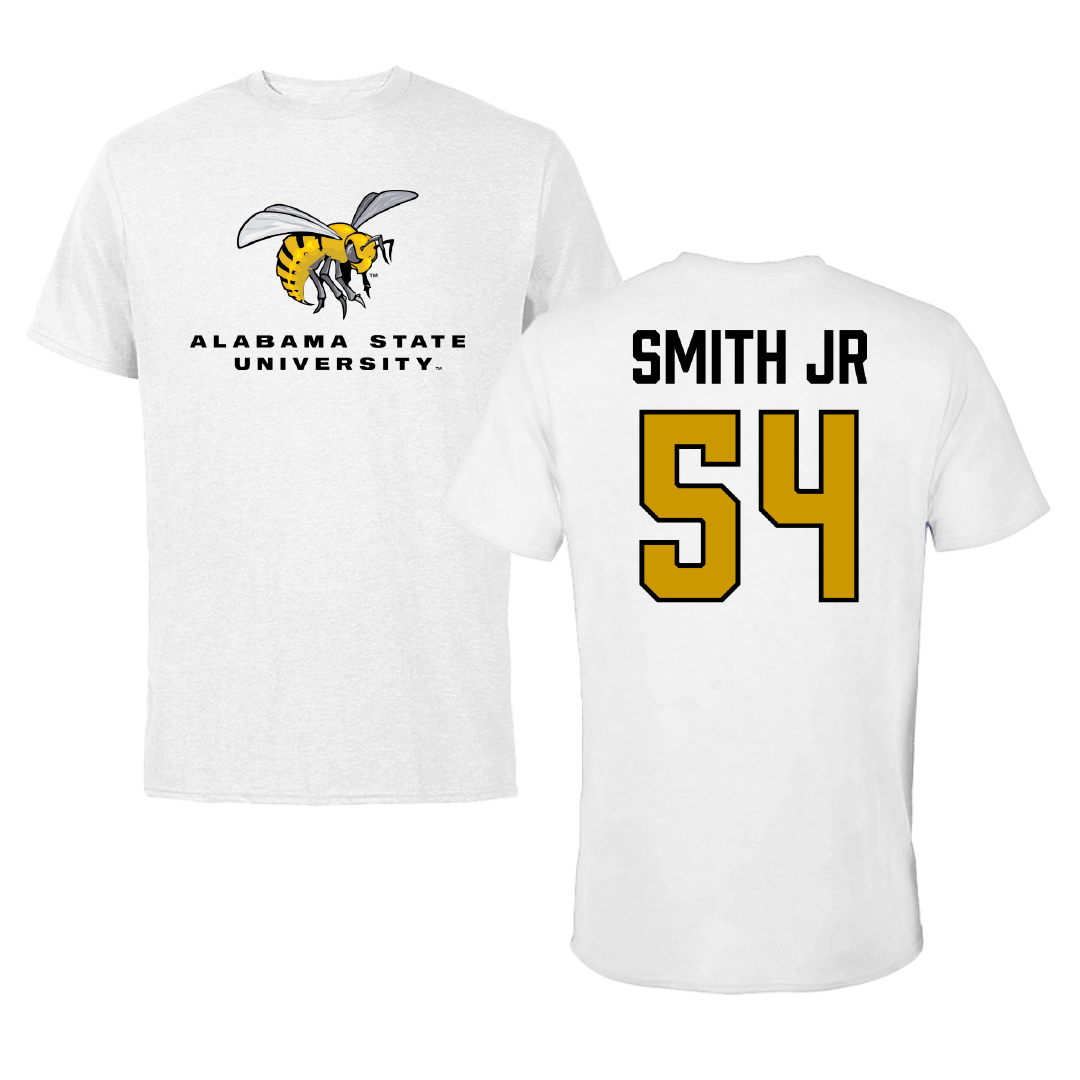 Alabama State University Football White Performance Tee - #54 Patrick Smith Jr