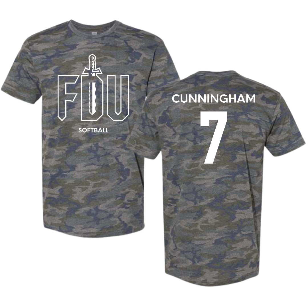 Fairleigh Dickinson University-Metropolitan Campus Softball Vintage Camo Tee - #7 Riley Cunningham