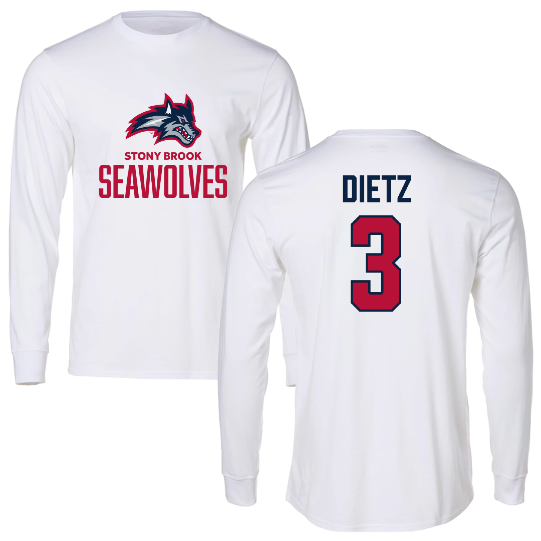 Stony Brook University Football White Long Sleeve - #3 Marqeese Dietz