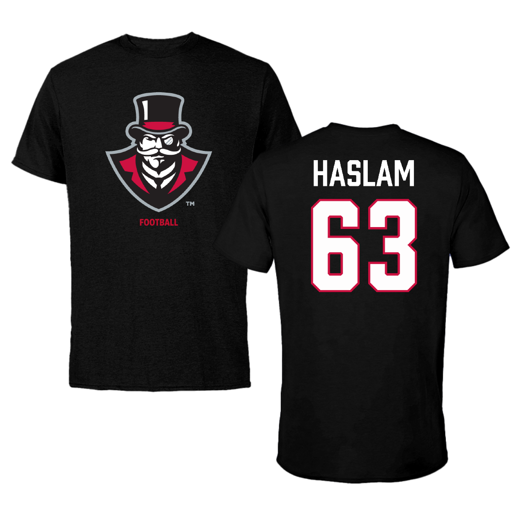 Austin Peay State University Football Black Performance Tee - #63 Donovan Haslam