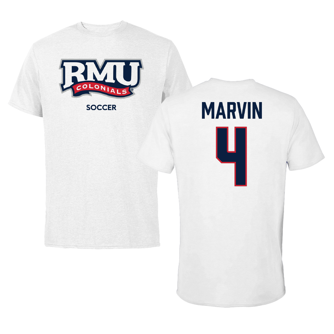 Robert Morris University Soccer (W) White Performance Tee - #4 Jillian Marvin