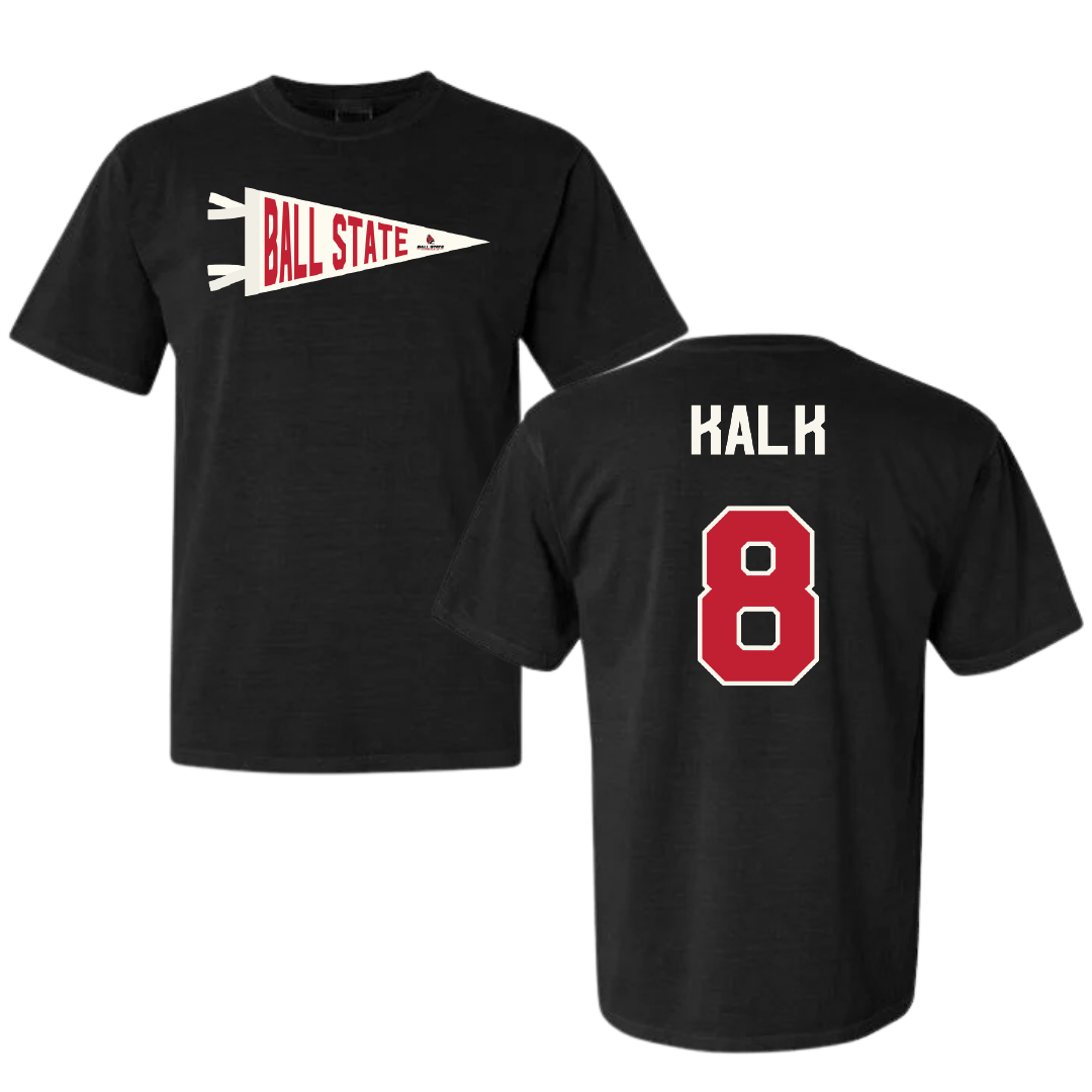 Ball State University Baseball Black Pennant Comfort Colors Tee - #8 Max Kalk