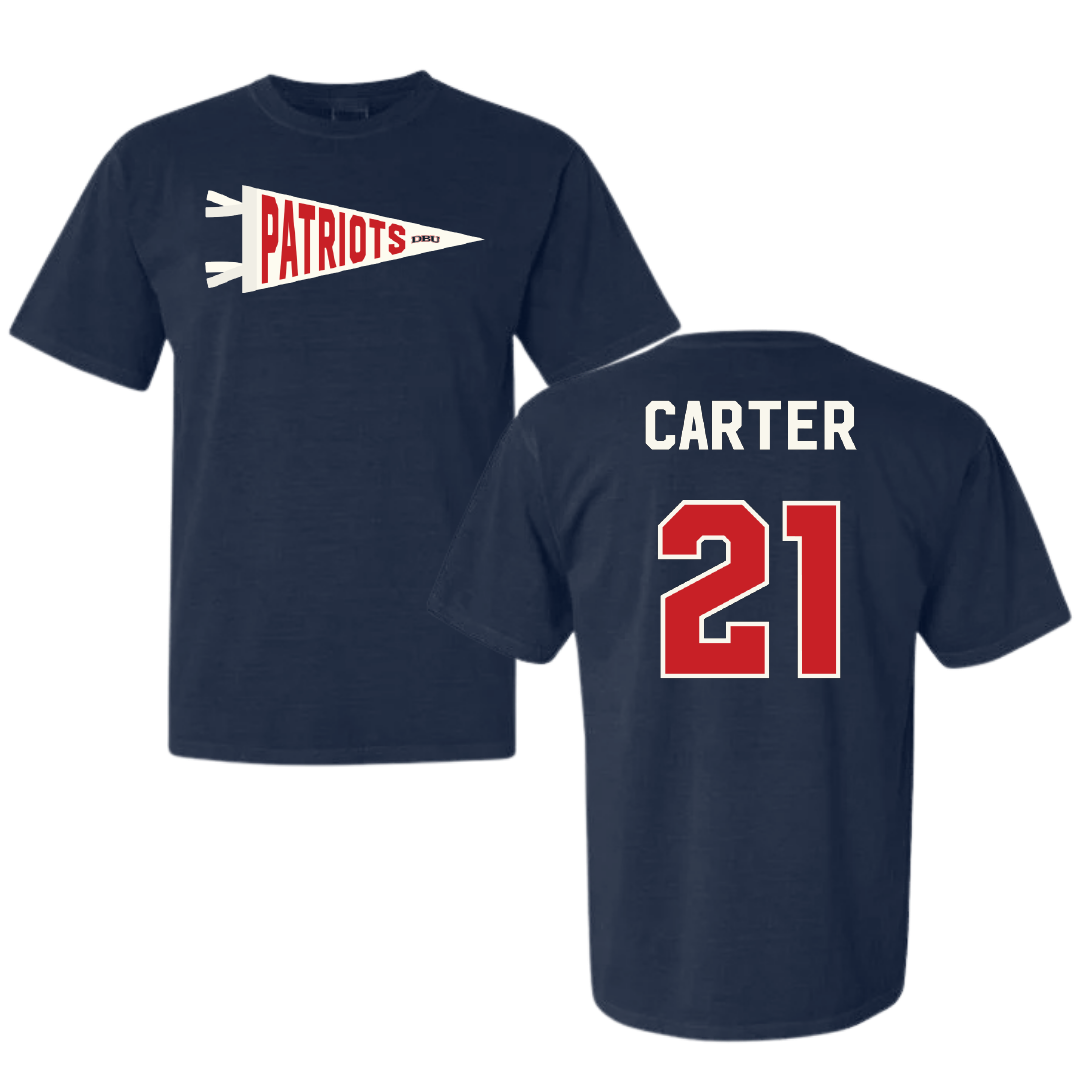 Dallas Baptist University Soccer Navy Pennant Comfort Colors Tee - #21 Amiyah Carter