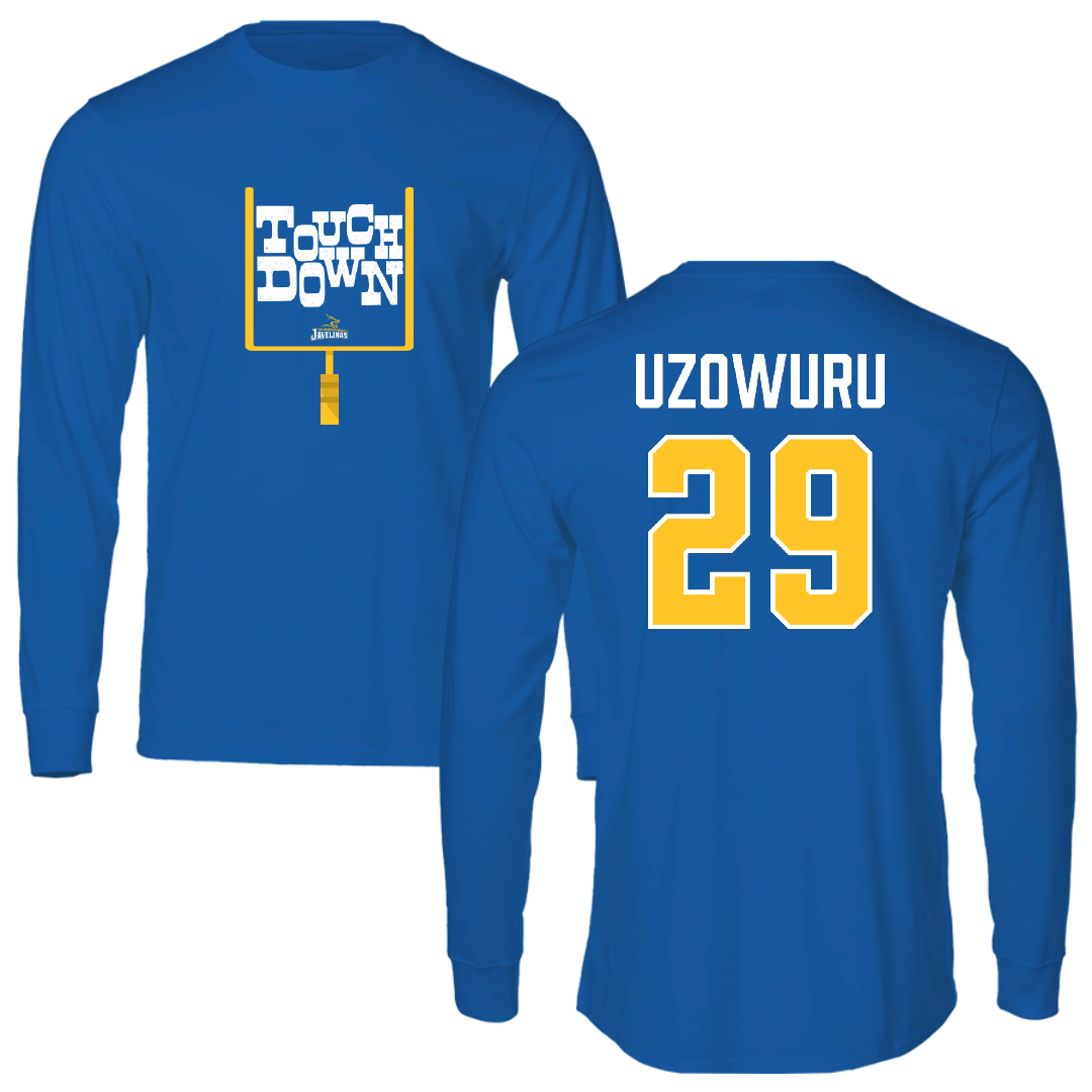Texas A&M University-Kingsville Football Blue Touchdown Performance Long Sleeve - #29 Bryan Uzowuru