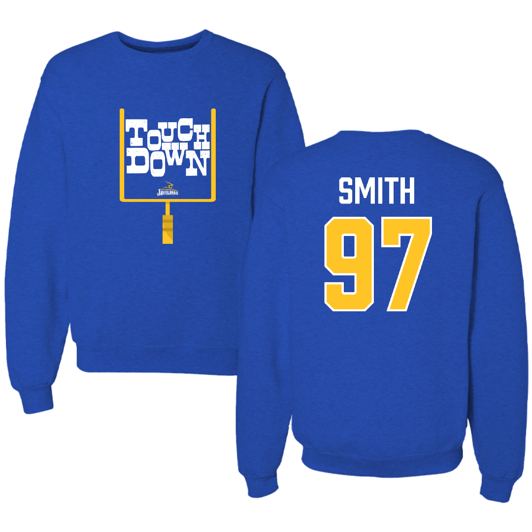 Texas A&M University-Kingsville Football Blue Touchdown Crewneck - #97 Victor Smith