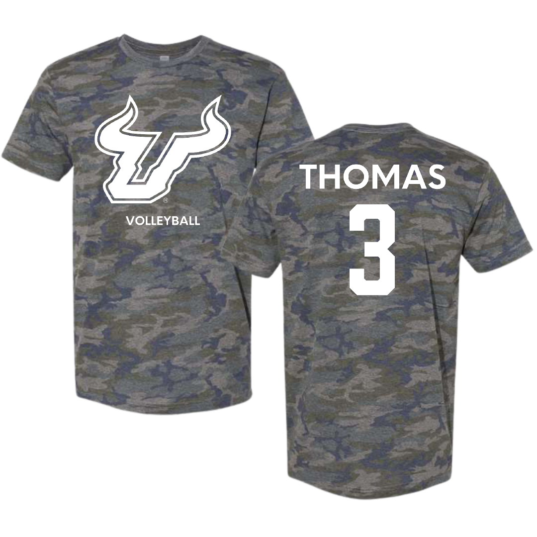 University of South Florida Volleyball (W) Vintage Camo Tee - #3 Miya Thomas