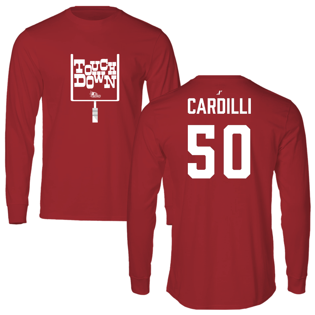 Southeast Missouri State University Football Canvas Red Touchdown Long Sleeve - #50 Mike Cardilli