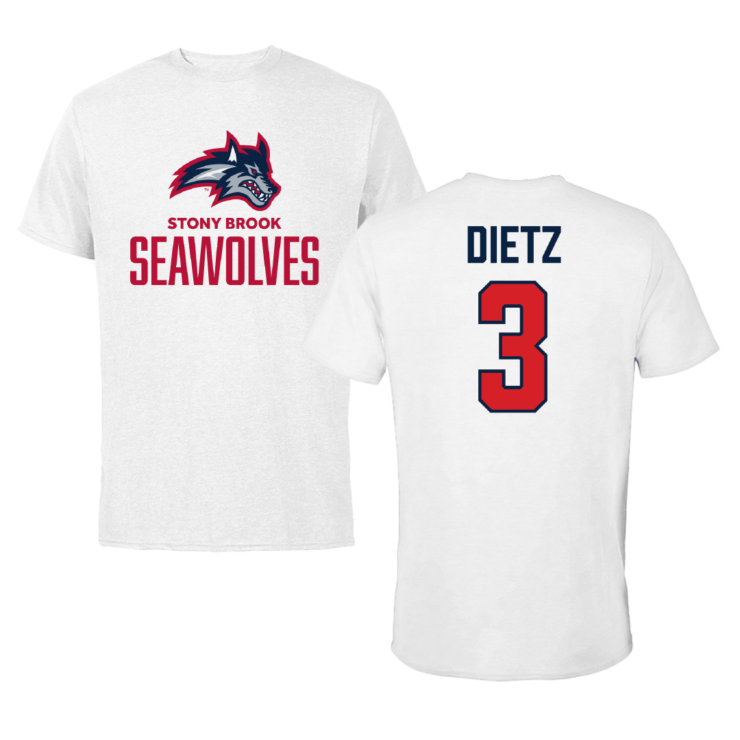 Stony Brook University Football White Performance Tee - #3 Marqeese Dietz