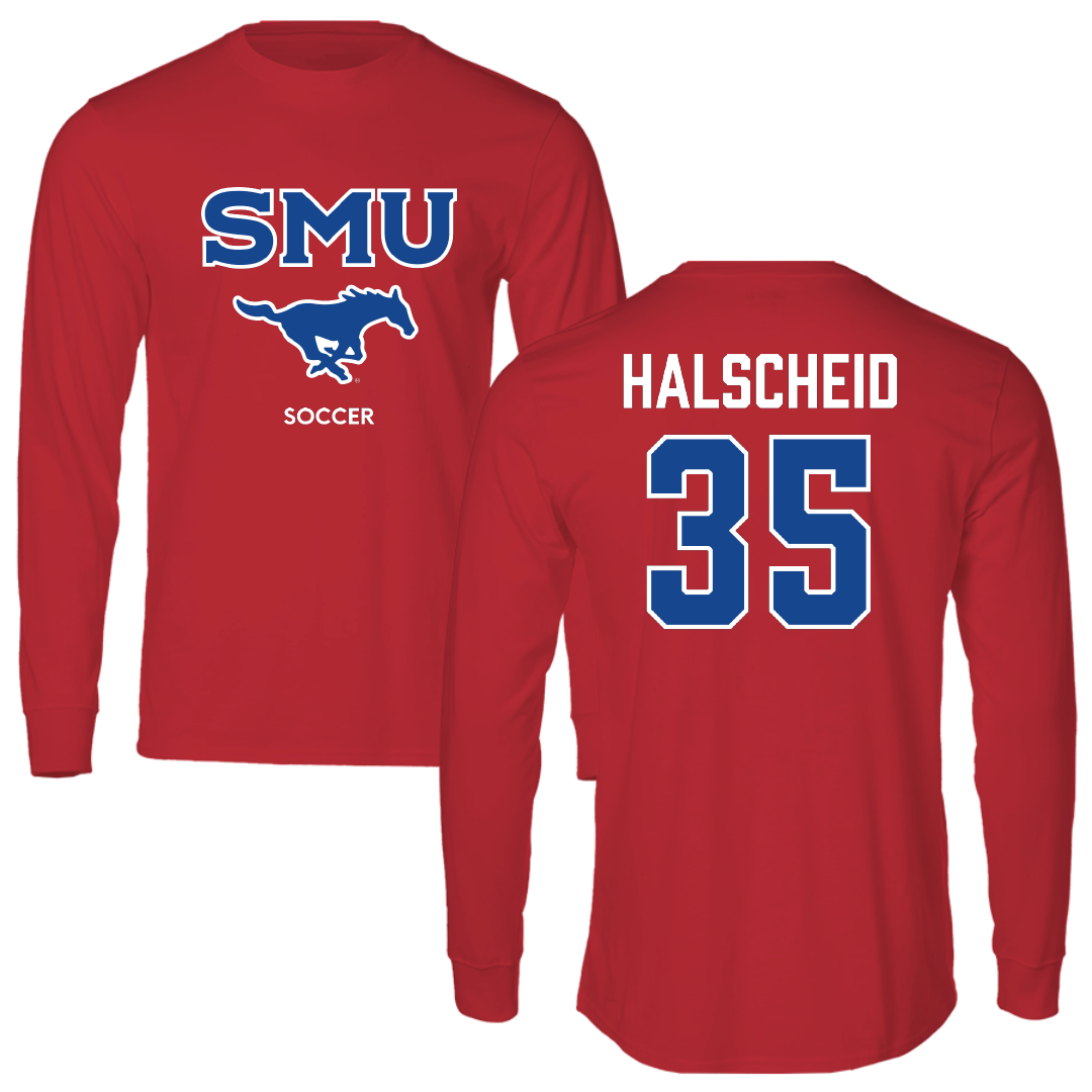 Southern Methodist University Soccer (W) Red Performance Long Sleeve - #35 Hayden Halscheid