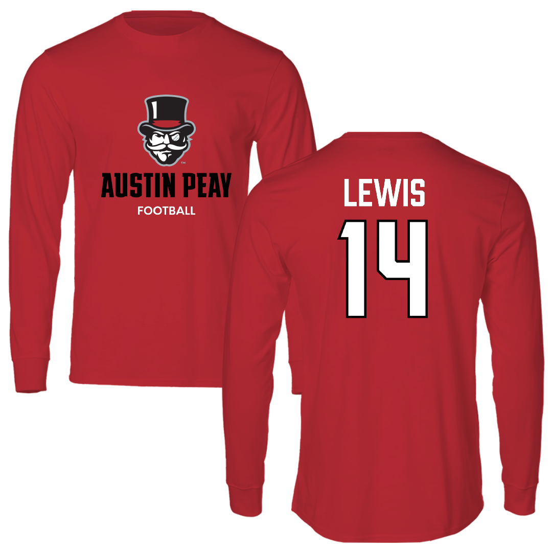 Austin Peay State University Football Red Mascot Performance Long Sleeve - #14 Christian Lewis