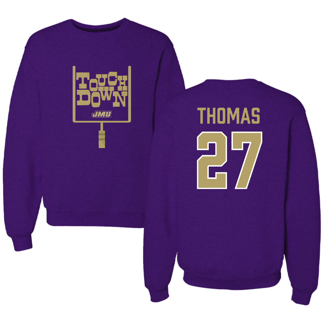 James Madison University Football Purple Touchdown Crewneck - #27 Jacob Thomas