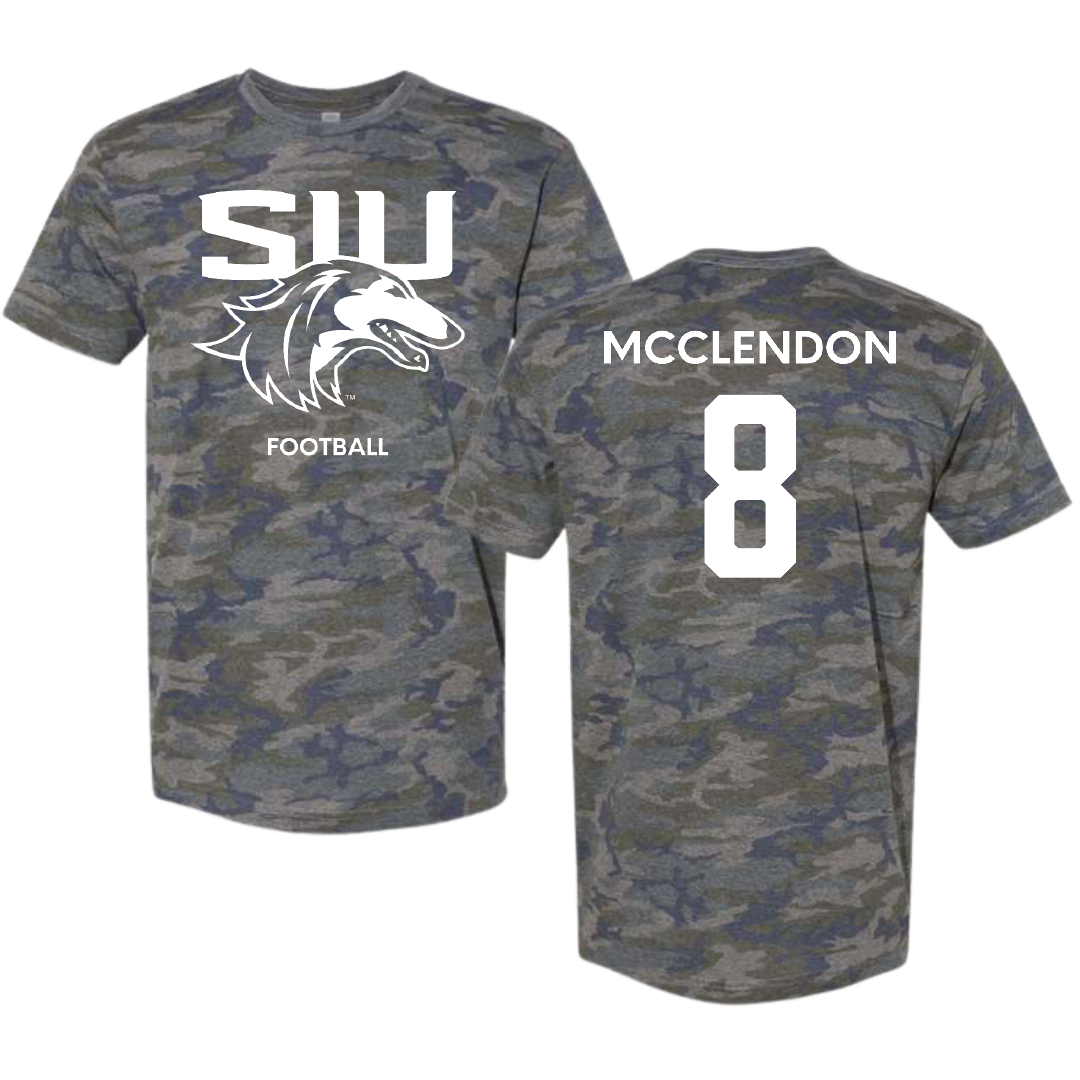 Southern Illinois University at Carbondale Football Vintage Camo Tee - #8 Jeremiah McClendon