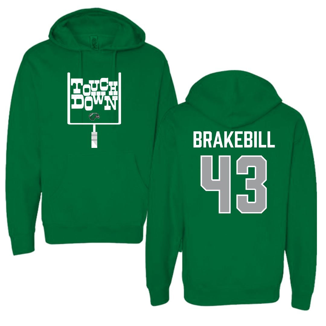 Northeastern State University Football Green Touchdown Hoodie - #43 Kale Brakebill
