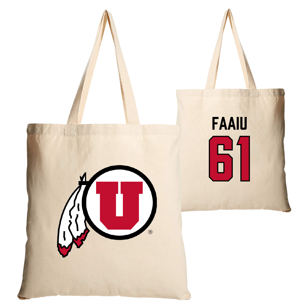 University of Utah Football Tan Canvas Tote Bag - #61 Kolinu'u Faaiu