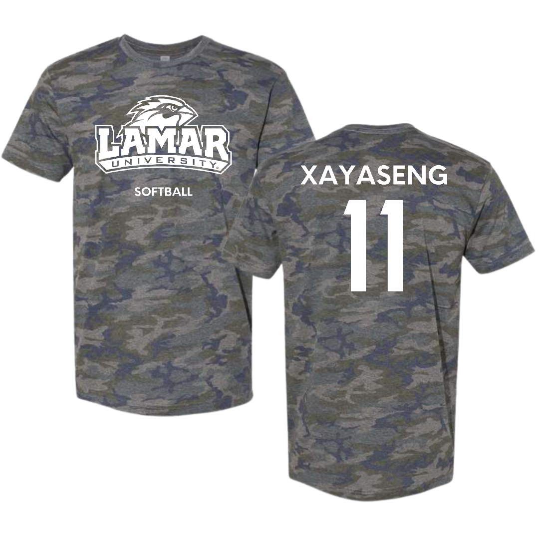 Lamar University Softball Vintage Camo Tee - #11 Kalyn Xayaseng