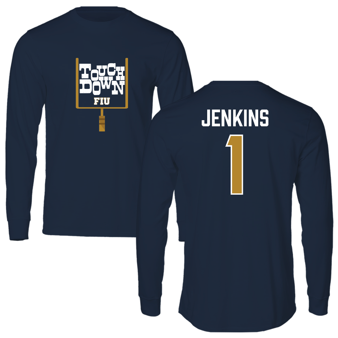 Florida International University Football Navy Touchdown Performance Long Sleeve - #1 Keyone Jenkins