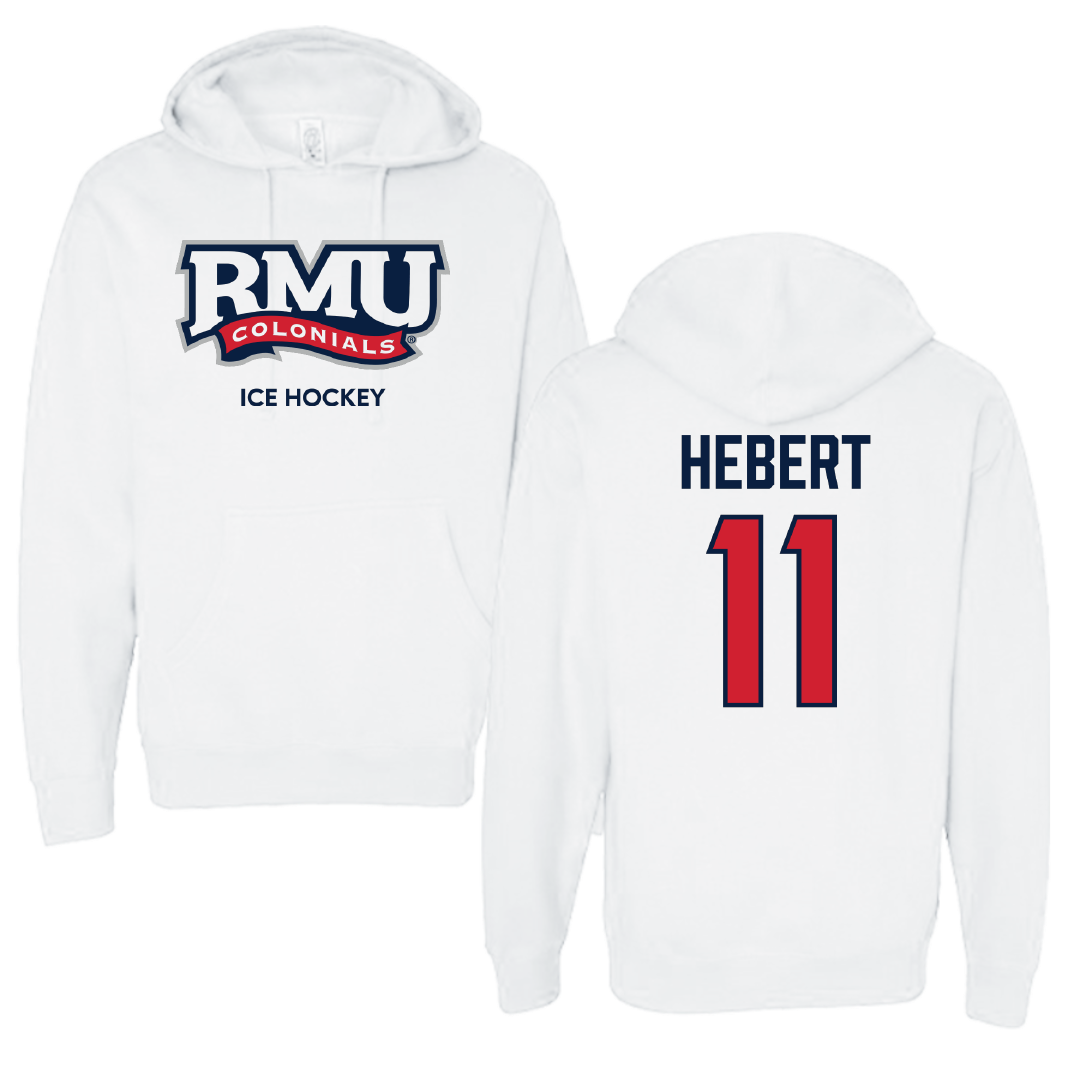 Robert Morris University Ice Hockey (M) White Colonials Hoodie - #11 Cameron Hebert