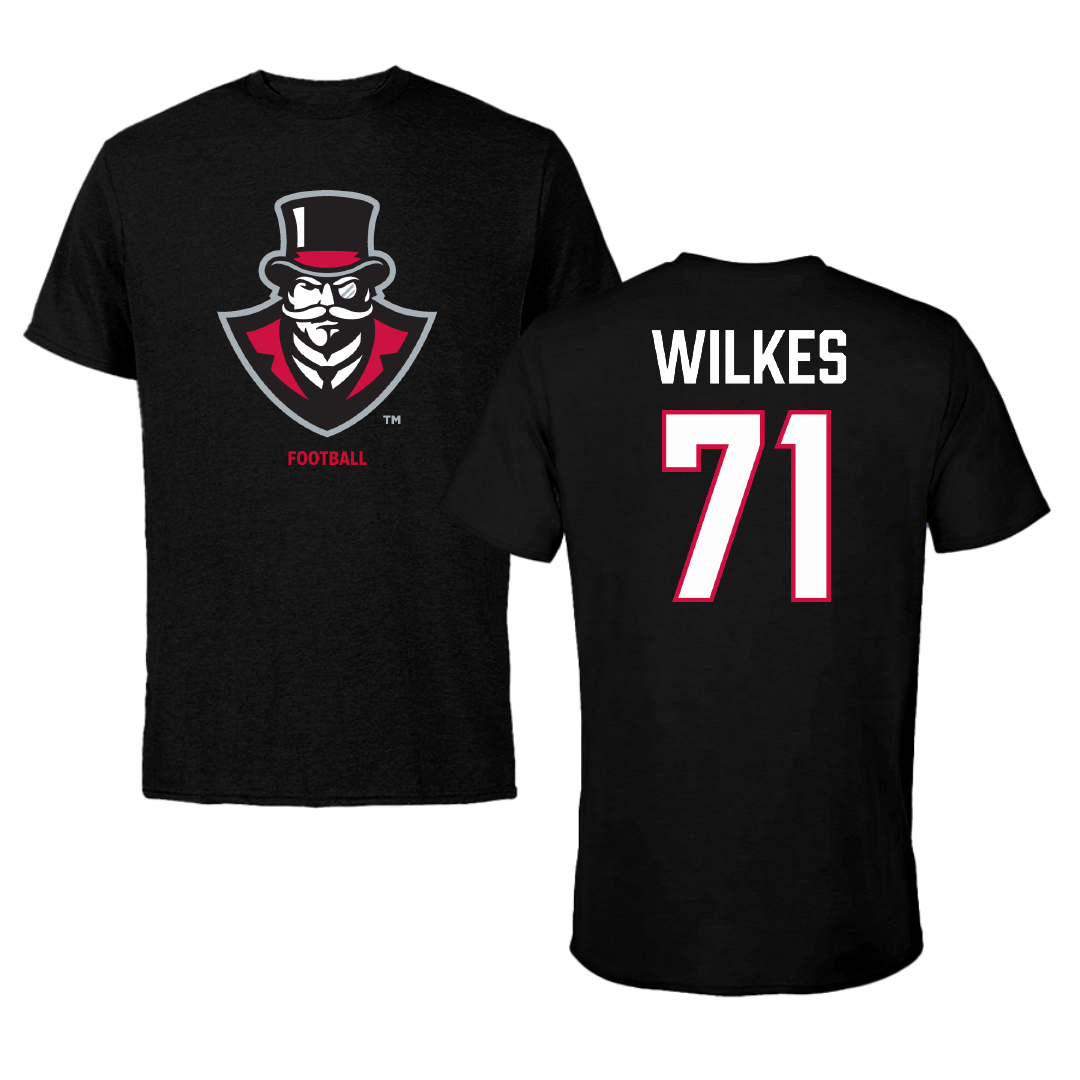 Austin Peay State University Football Black Tee - #71 Harrison Wilkes