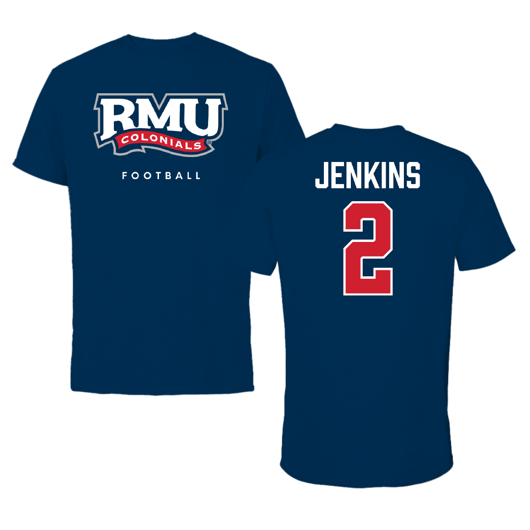 Robert Morris University Football Navy Performance Tee - #2 Jayson Jenkins
