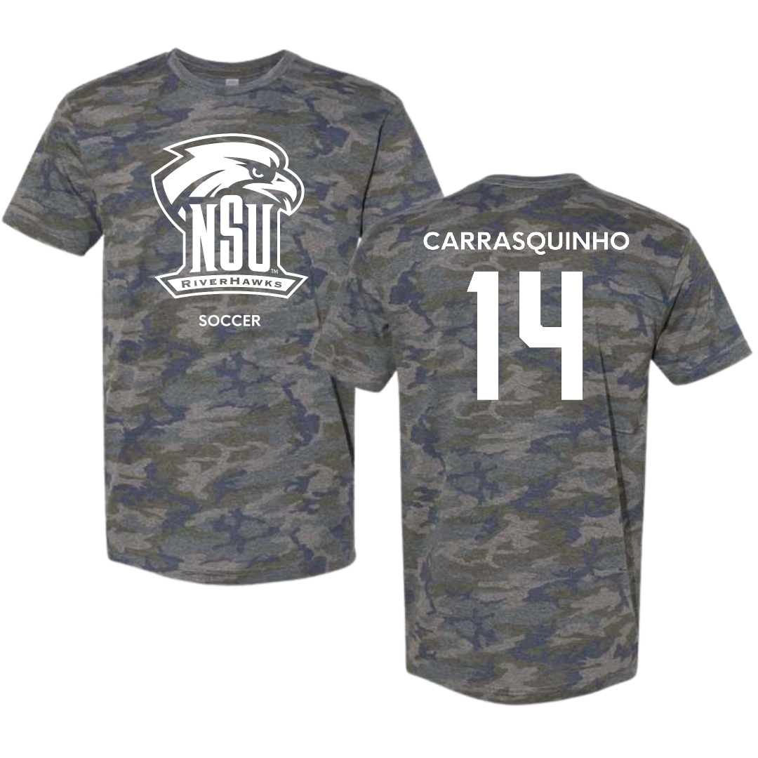 Northeastern State University Soccer (M) Vintage Camo Tee - #14 Miguel Carrasquinho