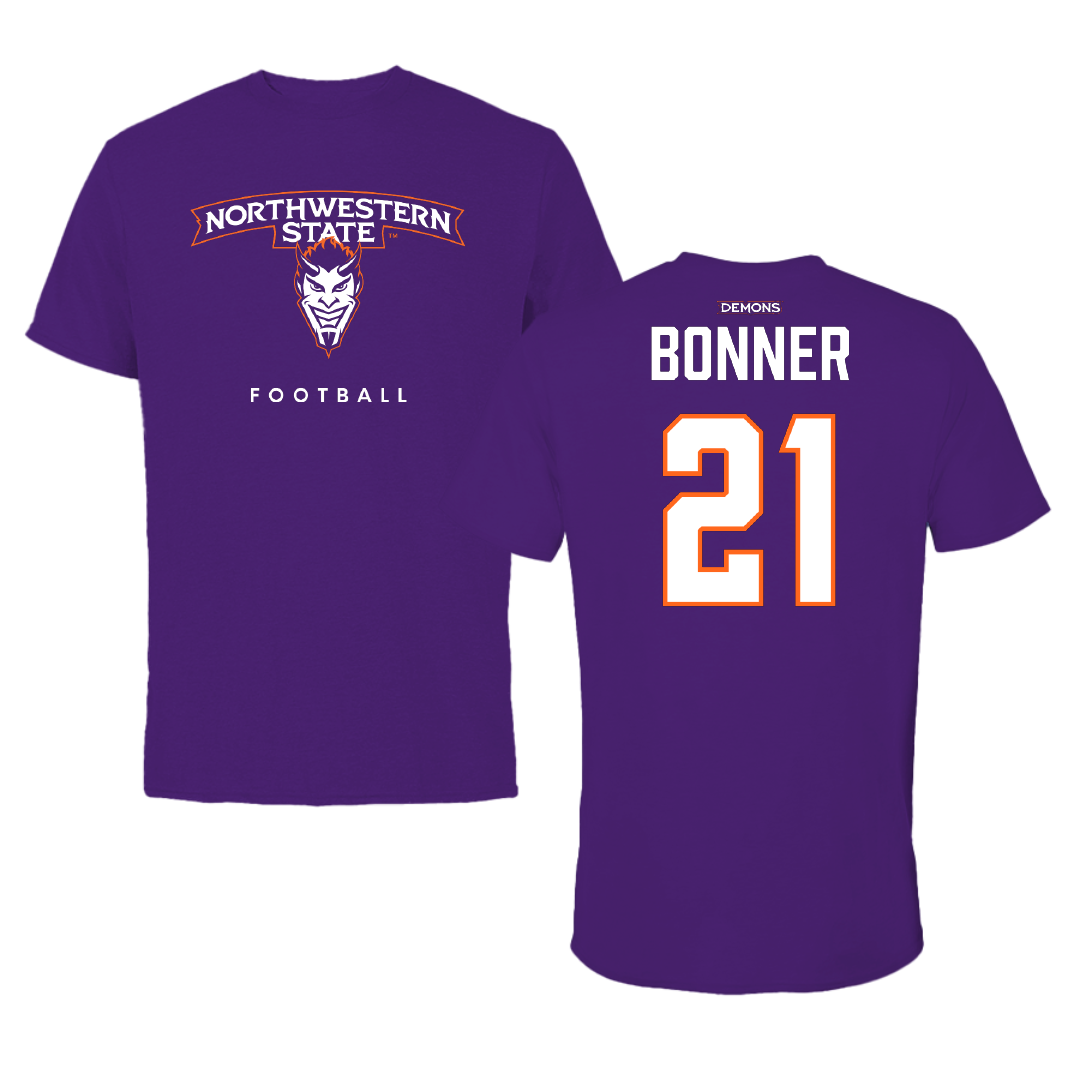 Northwestern State University Football Purple Mascot Tee - #21 Ja’Marion Bonner