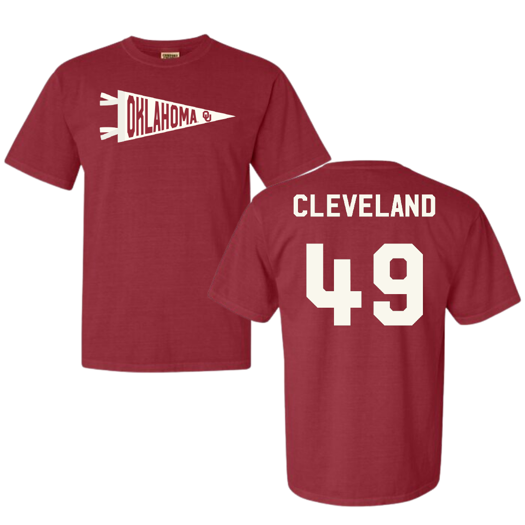 University of Oklahoma Baseball Crimson Pennant Comfort Colors Tee - #49 Jackson Cleveland