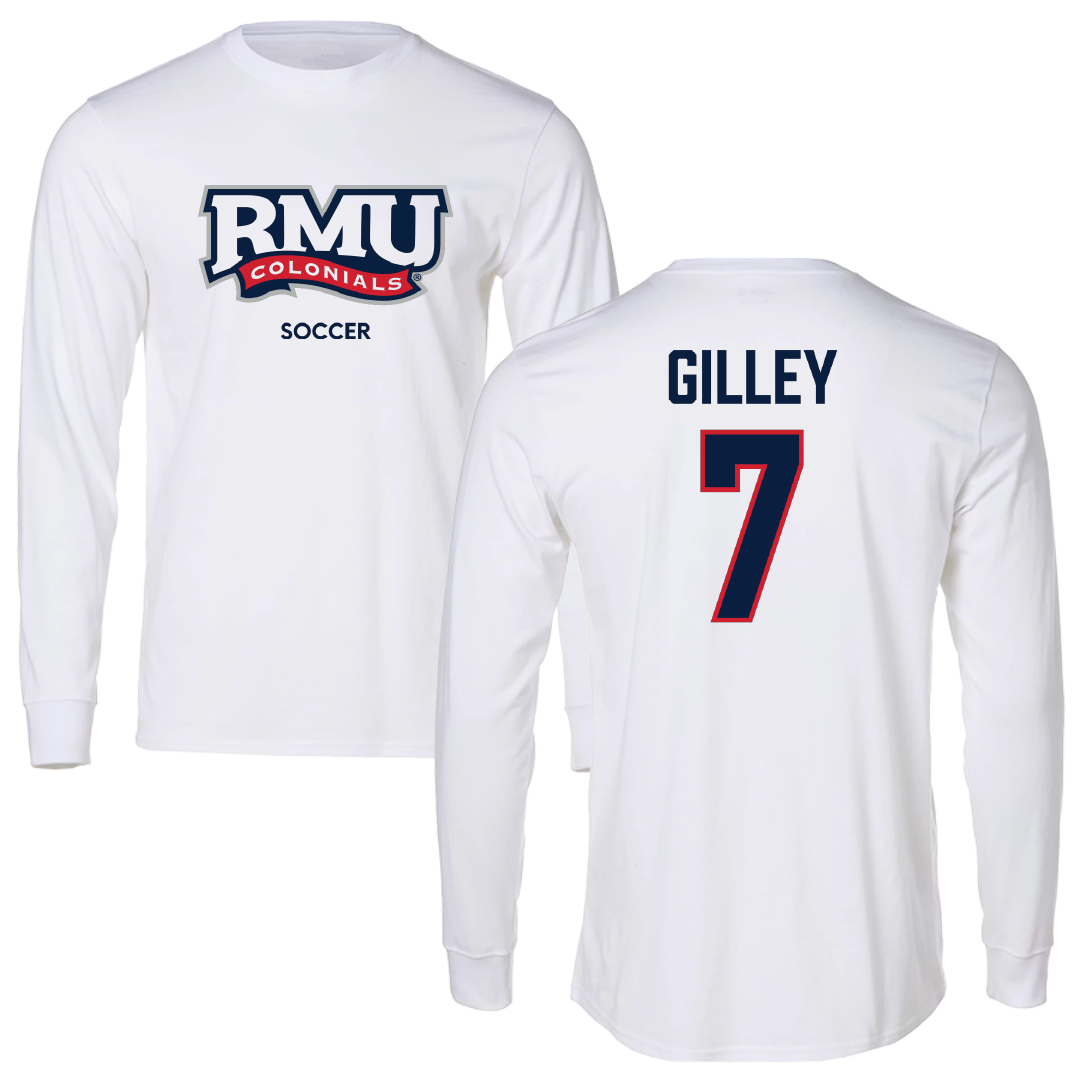 Robert Morris University Soccer (M) White Mascot Performance Long Sleeve - #7 Chase Gilley