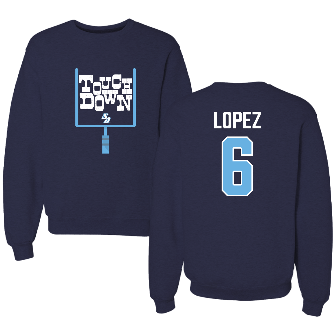 University of San Diego Football Navy Touchdown Crewneck - #6 Ruben Lopez