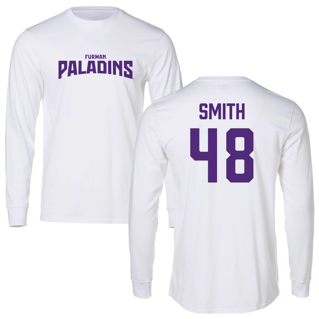 Furman University Football White Classic Performance Long Sleeve - #48 Luke Smith