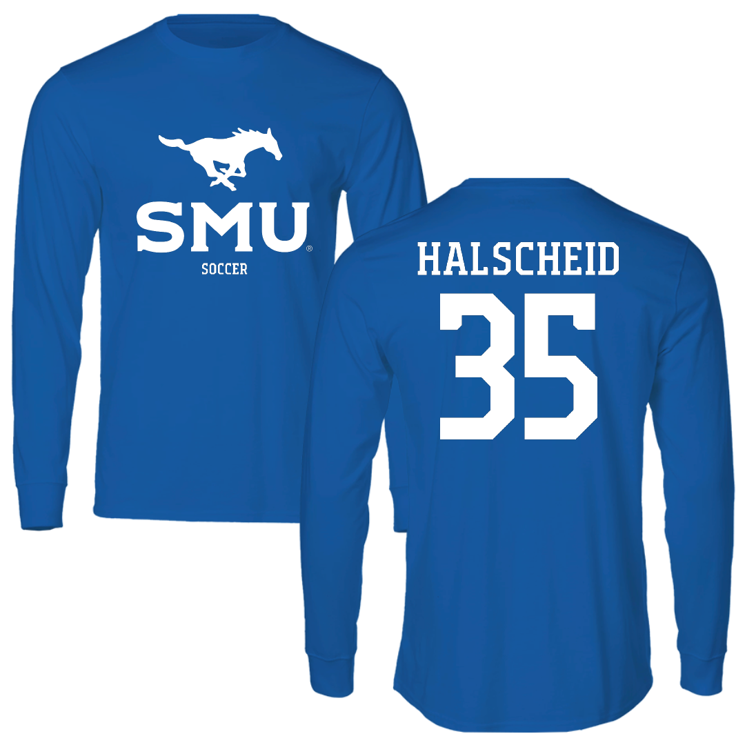 Southern Methodist University Soccer (W) Blue Mascot Performance Long Sleeve - #35 Hayden Halscheid