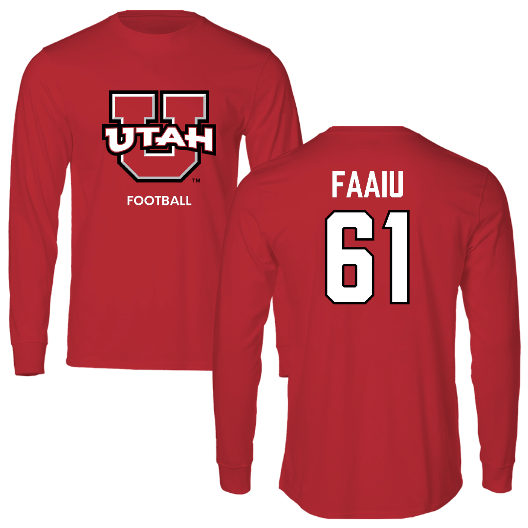 University of Utah Football Red Utes Performance Long Sleeve - #61 Kolinu'u Faaiu