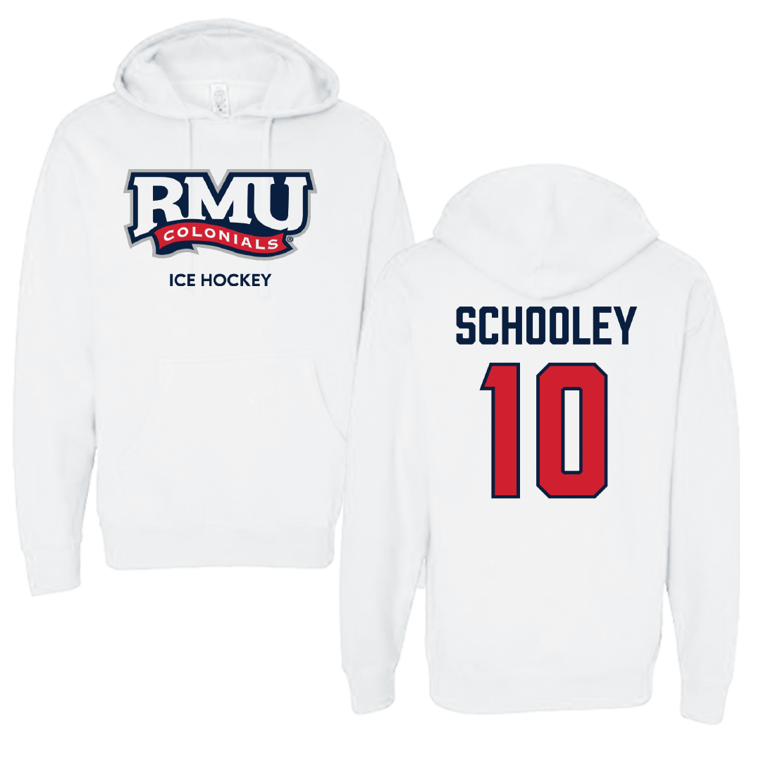 Robert Morris University Ice Hockey (W) White Colonials Hoodie - #10 Kaitlyn Schooley
