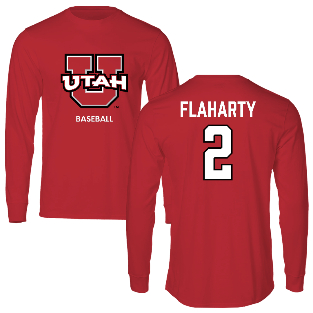 University of Utah Baseball Red Utes Performance Long Sleeve - #2 Matt Flaharty