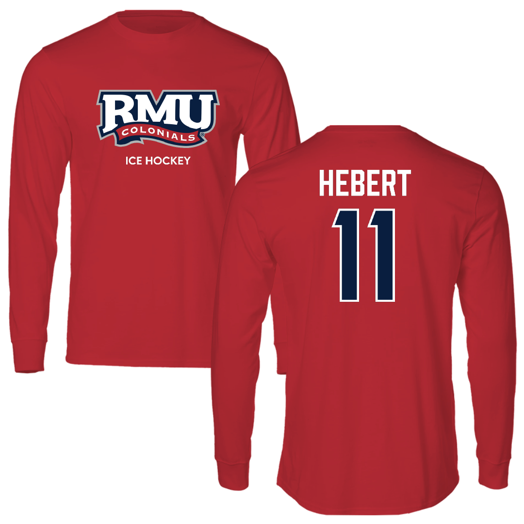 Robert Morris University Ice Hockey (M) Red Long Sleeve - #11 Cameron Hebert
