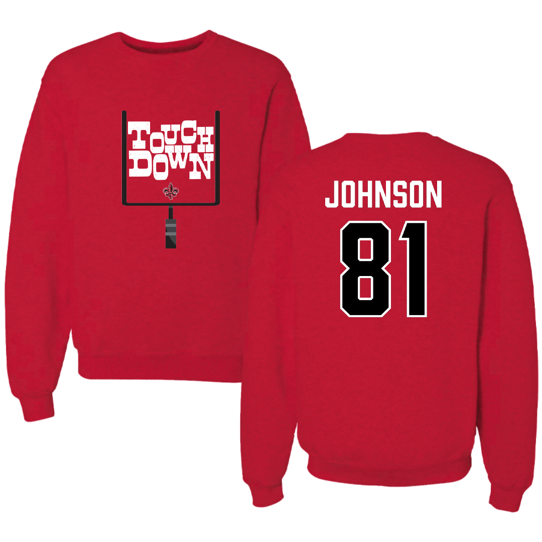 University of Louisiana at Lafayette Football Red Touchdown Crewneck - #81 Jaydon Johnson