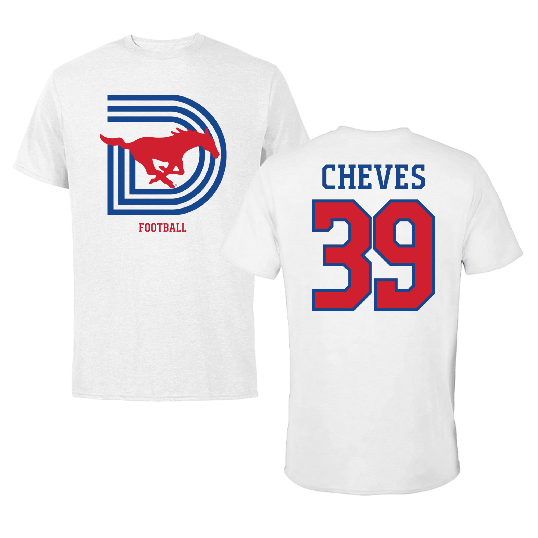 Southern Methodist University Football White Performance Tee - #39 Keaton Cheves