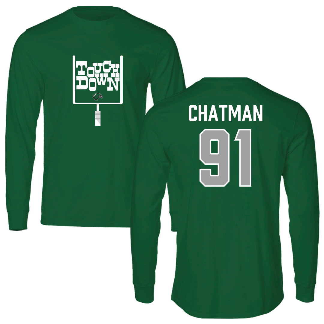 Northeastern State University Football Green Touchdown Long Sleeve - #91 Marquez Chatman