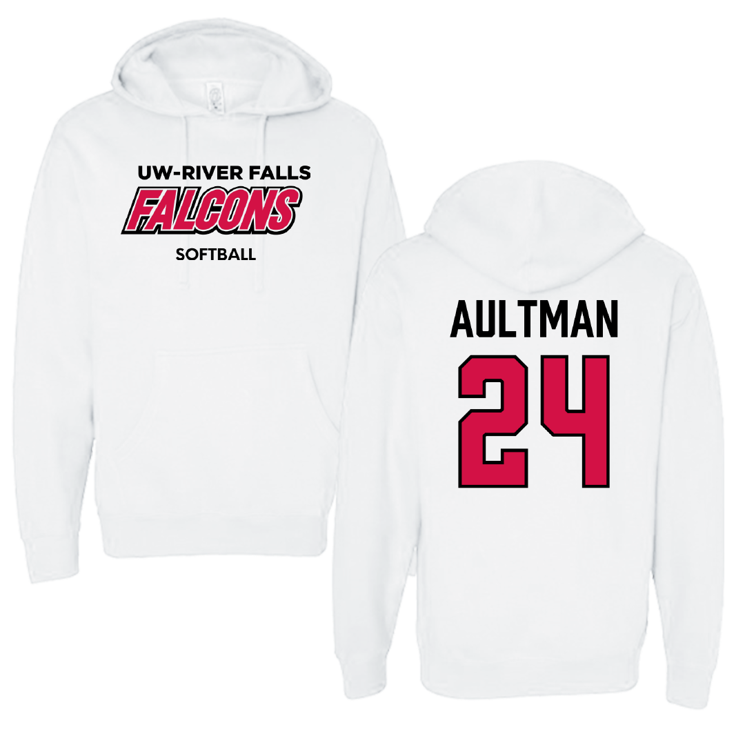 University of Wisconsin-River Falls Softball White Falcons Hoodie - #24 Kelly Aultman